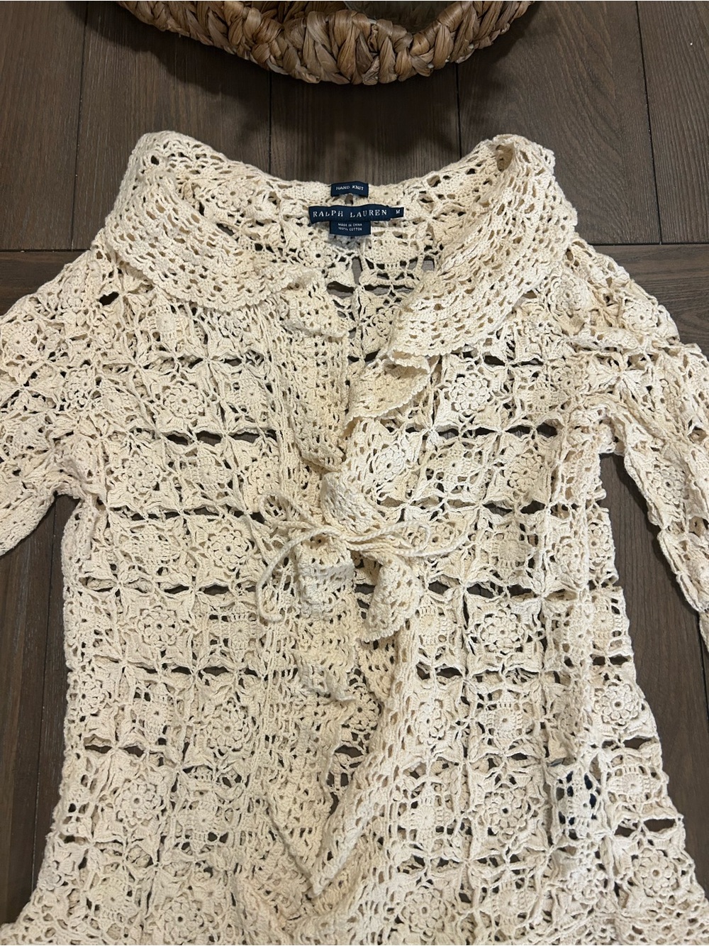 Ralph Lauren Cream Crochet Ruffle-Front Cardigan - Picture 2 of 7